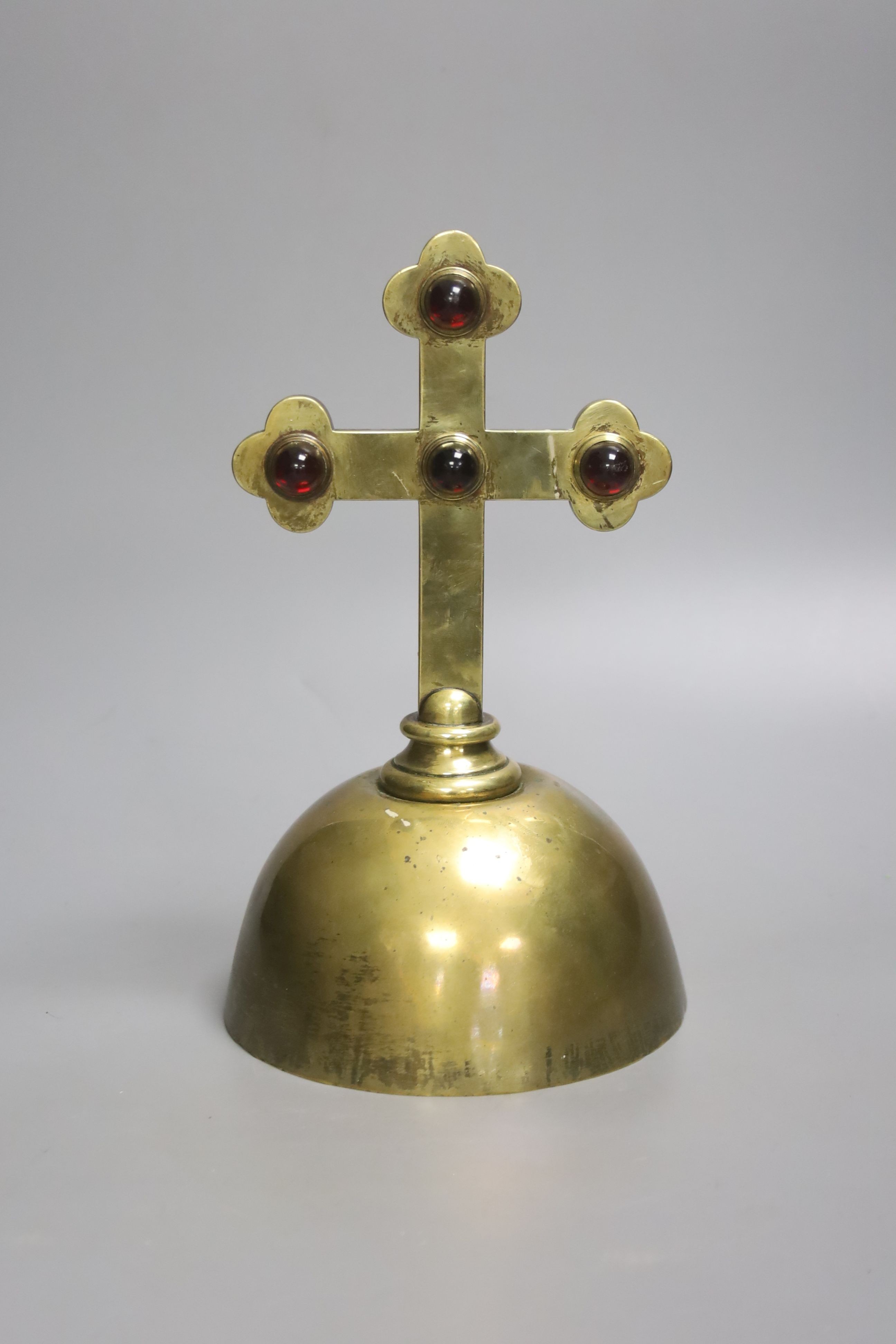 An Ecclesiastical brass and paste cross, height 24cm